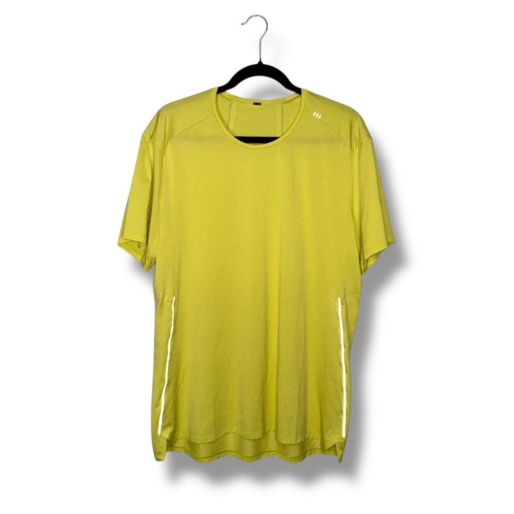 Lululemon Men Athletic Short Sleeve T Shirt Yellow Reflective Running Gym XL